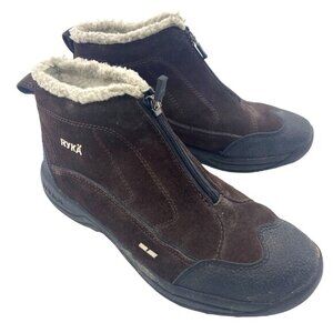 RYKA Terrain Zip Mid Bootie Womens SZ 8 EU 39 Brown‎ Suede Shearling Lightweight
